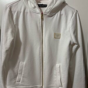 Dolce & Gabbana White Hoodie with Gold Plaque